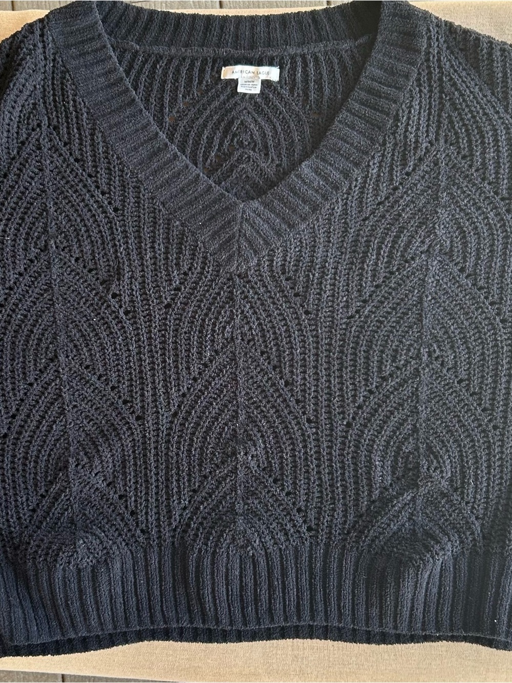 American Eagle Women’s Medium Black Chenille V-Neck Sweater